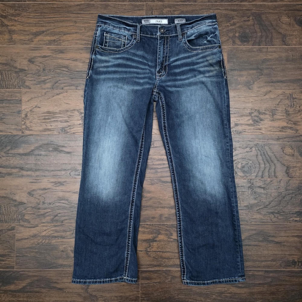 Buckle BKE Jake Mens‎ 33S (33x27) Jeans Medium Wash Blue Bootleg Stretch